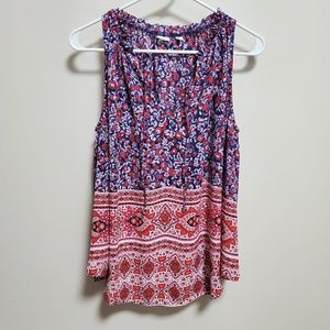 GAP | Boho Floral Print Split Neck Tunic Top M